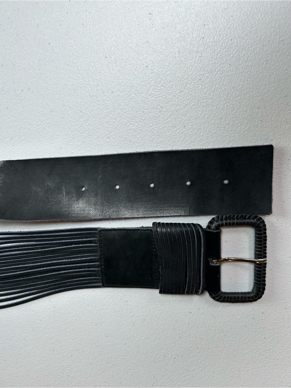 Vintage Newport News Black Leather Multi Strand Statement Belt Large Y2K Glam - Picture 5 of 7